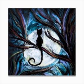 Cat In The Moonlight Canvas Print