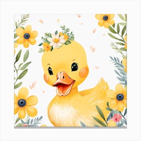 Floral Baby Duck Nursery Illustration (23) Canvas Print