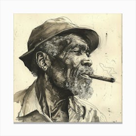 Old Man Smoking A Cigar Canvas Print