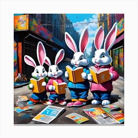 Rabbits Reading Books Canvas Print