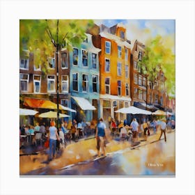 Amsterdam Cafes.Amsterdam city.summer. Cafes. Passersby, sidewalks. Oil colors. 18 Canvas Print