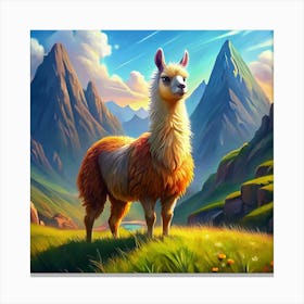 Llama In A Mountain Landscape Canvas Print