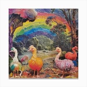 Rainbow Ostrich Kitsch Collage 1 Canvas Print