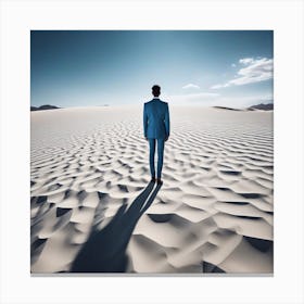 Man In Blue Standing In Desert Canvas Print