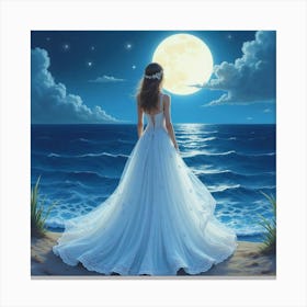 Enchanting Dress Watercolor, With A Serene Moonlit Ocean View 1 Canvas Print