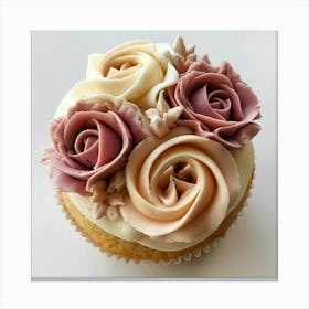 Cream And Pink Roses Elegant Icing Cupcake For Wedding Canvas Print