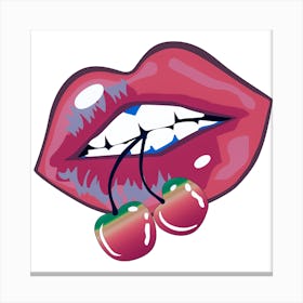 Lips With Cherries Vector Canvas Print