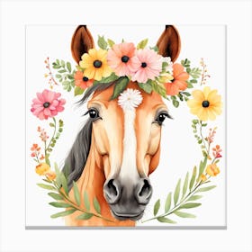 Floral Baby Horse Nursery Illustration (38) Canvas Print