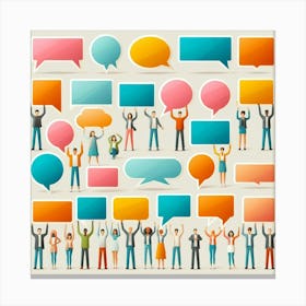 Group Of People With Speech Bubbles Canvas Print