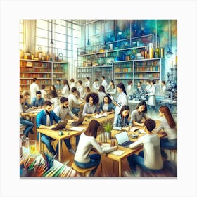 Collaboration And Innovation Wall Print Art A Dynamic Scene Of University Students Working Together, Perfect For Promoting Teamwork And Creativity In Any University Setting Canvas Print