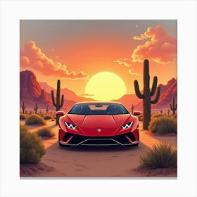 Lamborghini Huracán Surrounded By A Watercolor Desert Sunset 1 Canvas Print