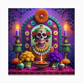 Day Of The Dead Altar With Sugar Skull Canvas Print