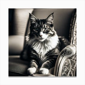 Cat Sitting On A Chair Canvas Print