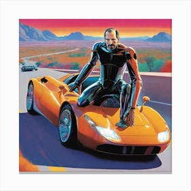 Man On A Sports Car Canvas Print