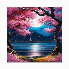 Cherry Blossoms At Night 6 Canvas Print