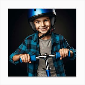 Portrait Of A Boy Riding A Scooter Canvas Print