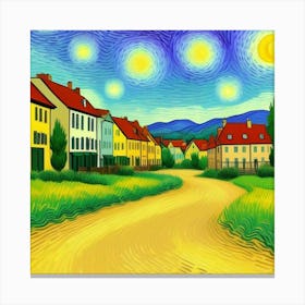 Hidden Gem: A Charming Rustic Village Starry Night Canvas Print