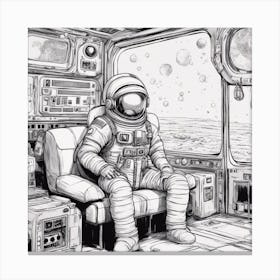 A Sofa In Cosmonaut Suit Wandering In Space 3 Canvas Print