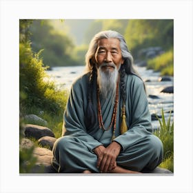 Old Man Sitting By A River Canvas Print