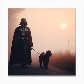 Darth Vader Dog Walk Sepia Star Wars Art Print Canvas Print