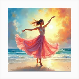 Elegant Dancer With Watercolor Radiant Summer Sky 1 Canvas Print