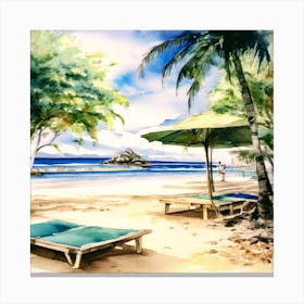 Watercolor Of A Beach Canvas Print