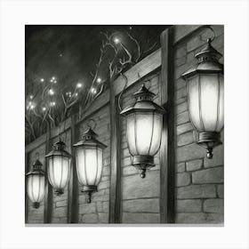 Three Street Lamps By Person Canvas Print