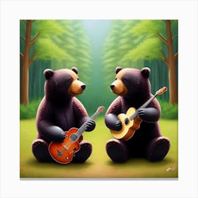 Bears Playing Guitar In The Forest 1 Canvas Print