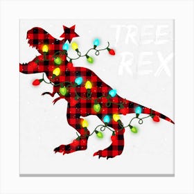 Red Plaid Dinosaur Tree Rex Christmas Lights Tree Adult Kids Canvas Print