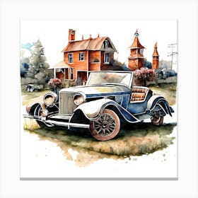 Vintage Car Parked In Front Of House Canvas Print
