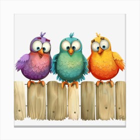 Three Colorful Birds On A Fence 1 Canvas Print