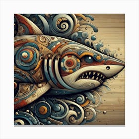 Stylized Shark in Waves Canvas Print