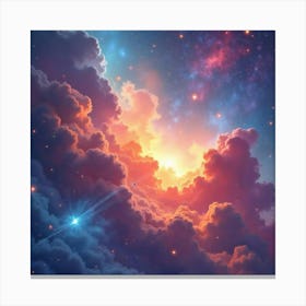 Vibrant Watercolor Depiction Of Galactic Dust Clouds 1 Canvas Print