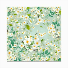 White Flowers On A Green Background Canvas Print