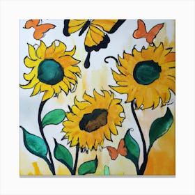 Sunflowers And Butterflies 9 Canvas Print