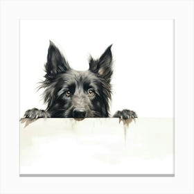 Black Shepherd Dog Peeking Over A Sign Canvas Print