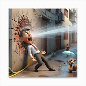 Cartoon Man With A Hose 1 Canvas Print