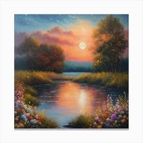 Moonlight Over The River Canvas Print