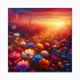 Flower Field At Sunset 12 Canvas Print