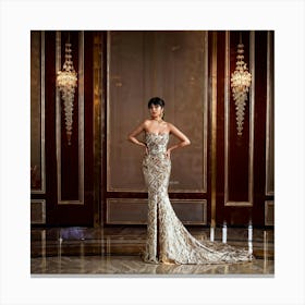 Asian Woman Striking A Pose Draped In Luxurious Designer Attire Surrounded By Opulent Surroundings (1) Canvas Print