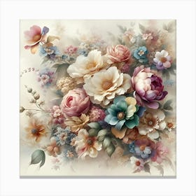 A Breathtakingly Detailed, Ultra High Resolution Illustration Of Exquisite Flowers As Wallpaper Art, Set Against A Soft, Creamy White Background, With Delicate Petals And Intricate Patterns Bursting With Vibrant Colors 3 Canvas Print