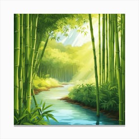 A Stream In A Bamboo Forest At Sun Rise Square Composition Canvas Print