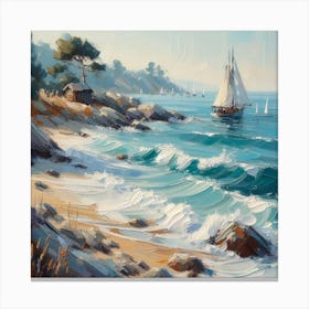 Sailboat On The Beach, Acrylic Painting Style 2 Canvas Print