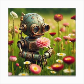 Robot In The Meadow 4 Canvas Print