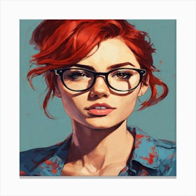 Girl With Red Hair And Glasses Canvas Print