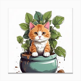 Cat In Pot Canvas Print