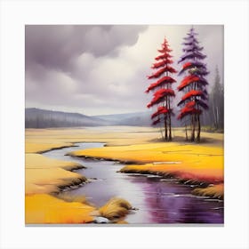 Trees And A River Canvas Print