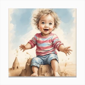 Little Girl In Sand Castle Canvas Print