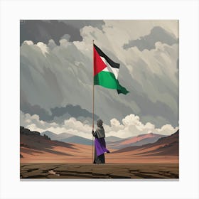 A Surreal And Atmospheric Scene Of A Lone Figure Standing In A Vast, Barren Landscape, Palestinian Canvas Print