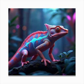 A Futuristic Chameleon With Holographic Scales Blending Into A Neon Lit Jungle 1 Canvas Print